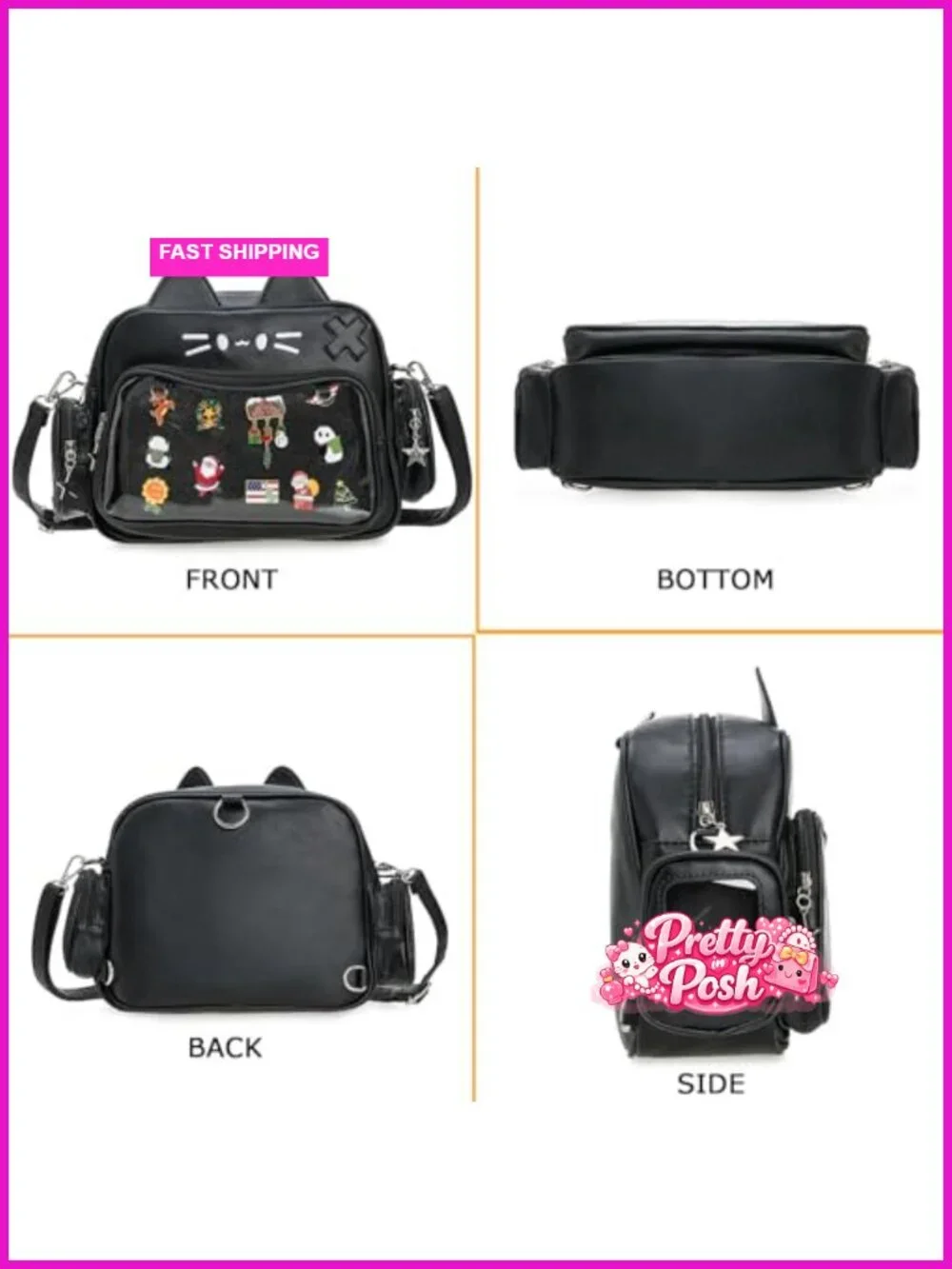 Kawaii Cat Ita Backpack with Insert Board for Pin Display Concert Anime
